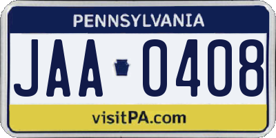 PA license plate JAA0408