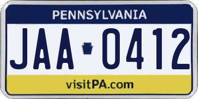 PA license plate JAA0412