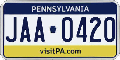 PA license plate JAA0420