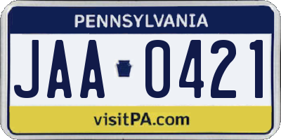 PA license plate JAA0421