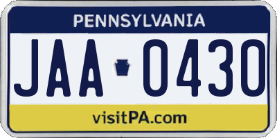 PA license plate JAA0430