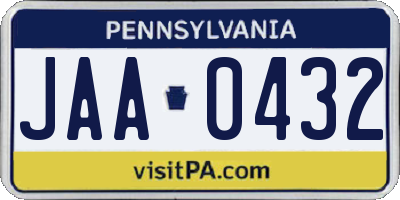 PA license plate JAA0432