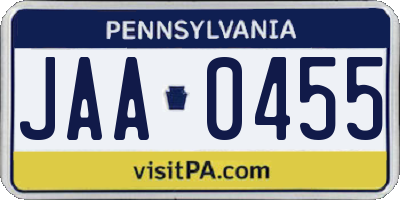 PA license plate JAA0455