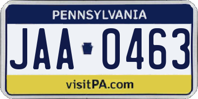 PA license plate JAA0463
