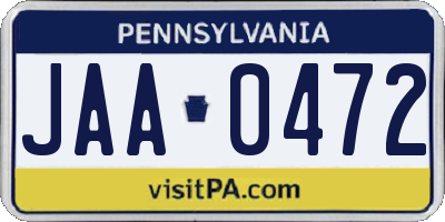 PA license plate JAA0472