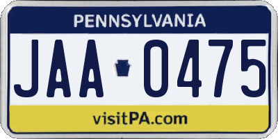 PA license plate JAA0475