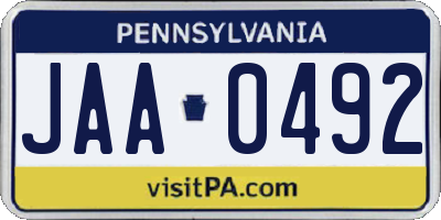 PA license plate JAA0492
