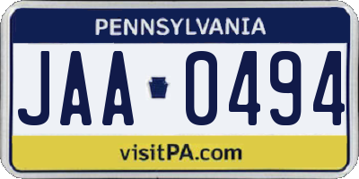 PA license plate JAA0494