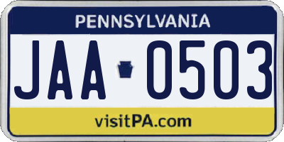 PA license plate JAA0503