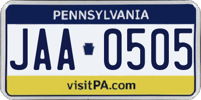 PA license plate JAA0505