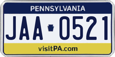 PA license plate JAA0521