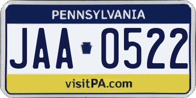 PA license plate JAA0522