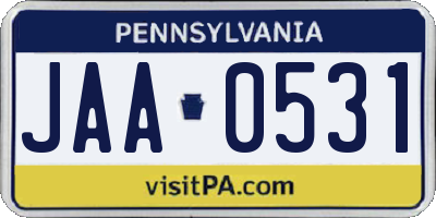 PA license plate JAA0531