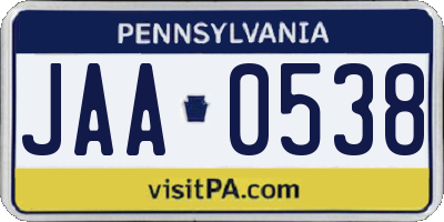 PA license plate JAA0538