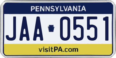 PA license plate JAA0551
