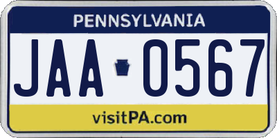 PA license plate JAA0567