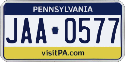 PA license plate JAA0577
