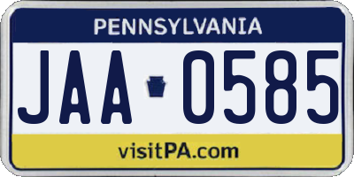 PA license plate JAA0585