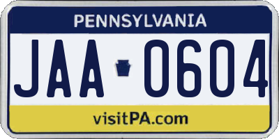 PA license plate JAA0604