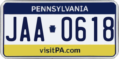 PA license plate JAA0618