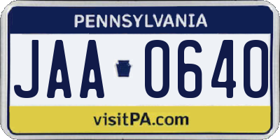 PA license plate JAA0640