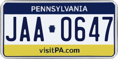 PA license plate JAA0647