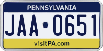 PA license plate JAA0651