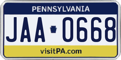PA license plate JAA0668