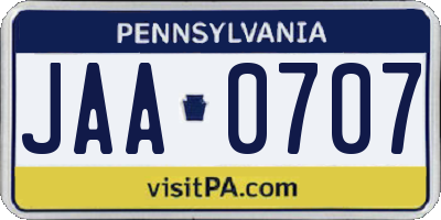 PA license plate JAA0707