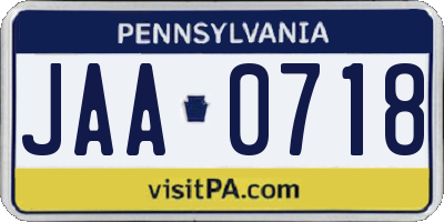 PA license plate JAA0718