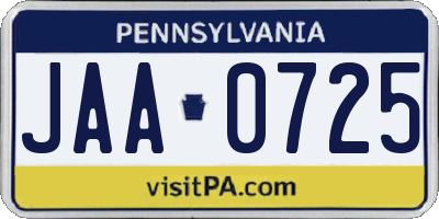 PA license plate JAA0725