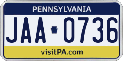 PA license plate JAA0736