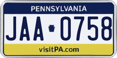 PA license plate JAA0758