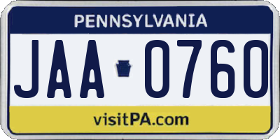 PA license plate JAA0760