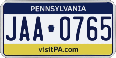 PA license plate JAA0765