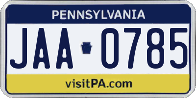PA license plate JAA0785