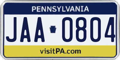 PA license plate JAA0804
