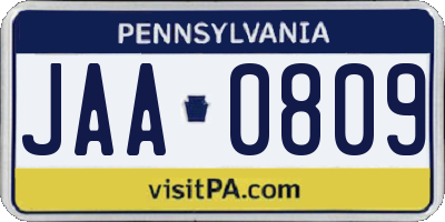 PA license plate JAA0809