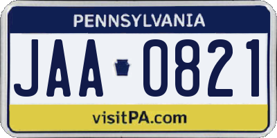 PA license plate JAA0821