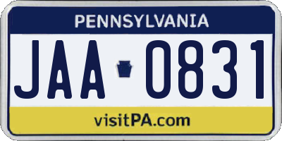 PA license plate JAA0831