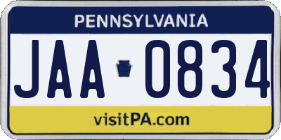 PA license plate JAA0834