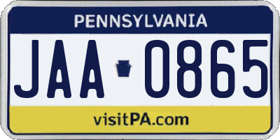 PA license plate JAA0865