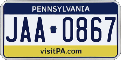 PA license plate JAA0867