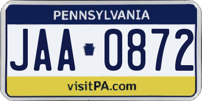 PA license plate JAA0872