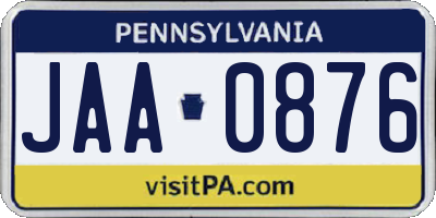 PA license plate JAA0876