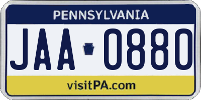 PA license plate JAA0880
