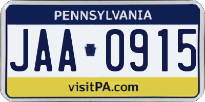 PA license plate JAA0915