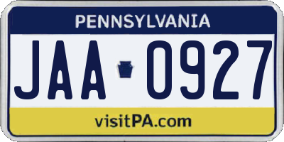 PA license plate JAA0927