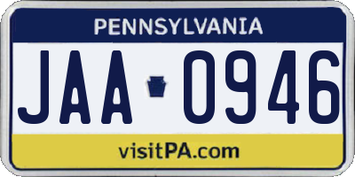 PA license plate JAA0946