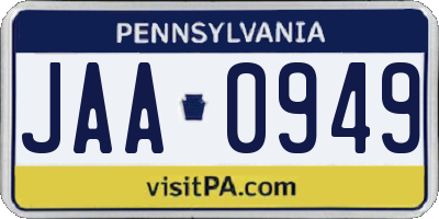PA license plate JAA0949